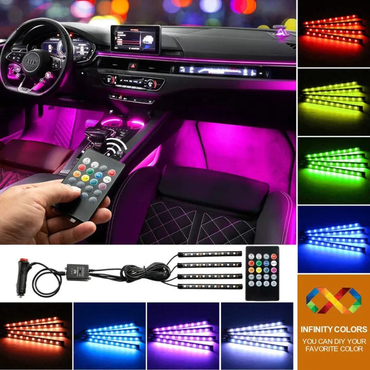 Multi-Color Car LED Interior Lights with Remote (4PCS)