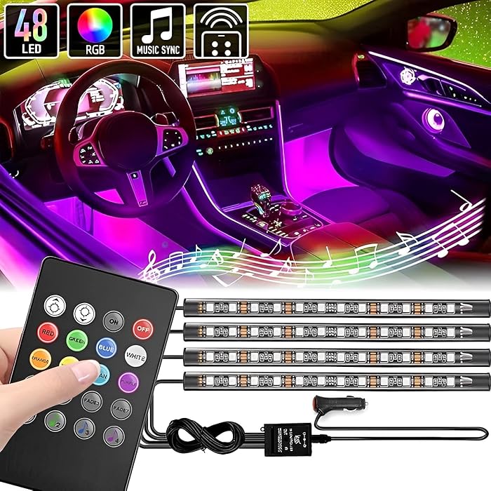 Multi-Color Car LED Interior Lights with Remote (4PCS)